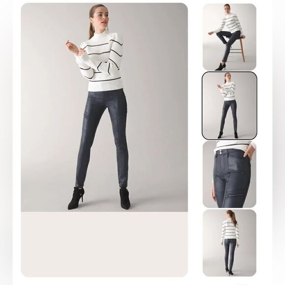 White House Black Market Cabernet Faux Leather Coated High Rise Skinny Pants - Picture 2 of 16